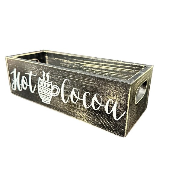 Hot Cocoa Chocolate Bar Box Storage Christmas Table Tray Decor Wood Holiday 10in - Picture 4 of 14
